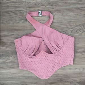 Oh Polly Dusty Pink Cross-Front Crop Top  corset